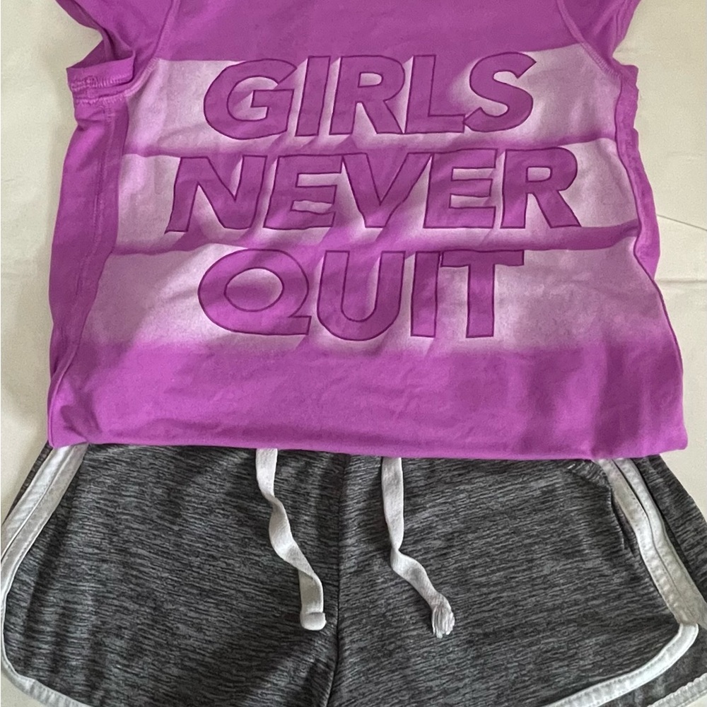 Jumping Beans Purple 'Girls Never Quit' Shirt and Gray Shorts Set